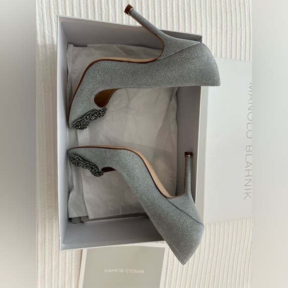 Manolo Blahnik Hangisi Silver Glitter Pump - Picture 9 of 15